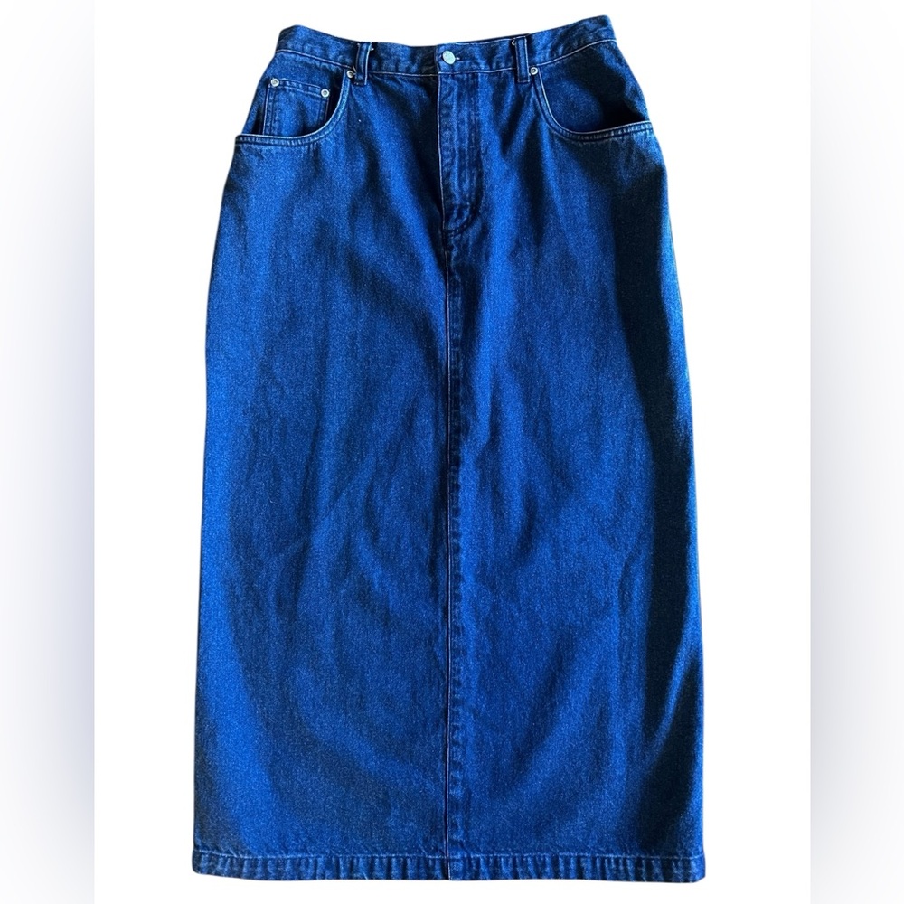 VTG CASUAL CORNER Denim Maxi Skirt Sz 14 Made in Hong Kong 90s Long Jeanโ Skirt